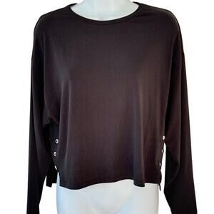 Zara Black Silver Grommet Detail Crew Neck Pullover Long Sleeve Top Size S